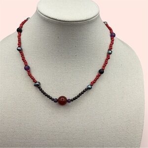Elegant Artisan Garnet Agate Station Necklace